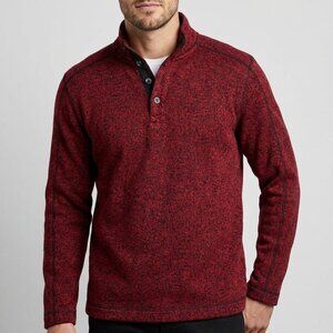Van Heusen Mens Burgundy Sweater Sz M Fleece Lined 1/2 Button Long Sleeve Casual